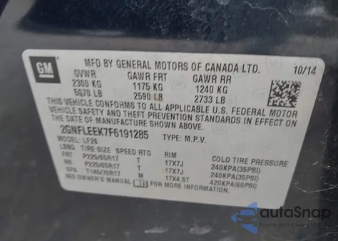 2015 Chevrolet Equinox Ls z USA, uszkodzony, nr VIN 2GNFLEEK7F6191285